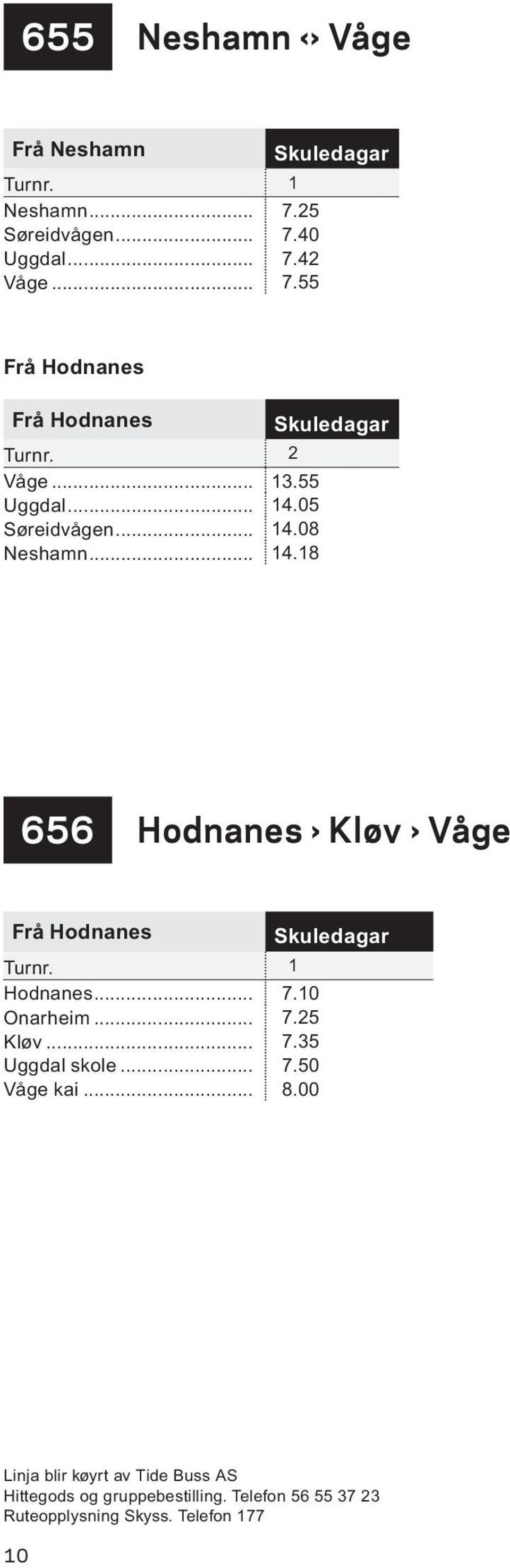 1 Hodnanes... 7.10 Onarheim... 7.25 Kløv... 7.35 Uggdal skole... 7.50 Våge kai... 8.