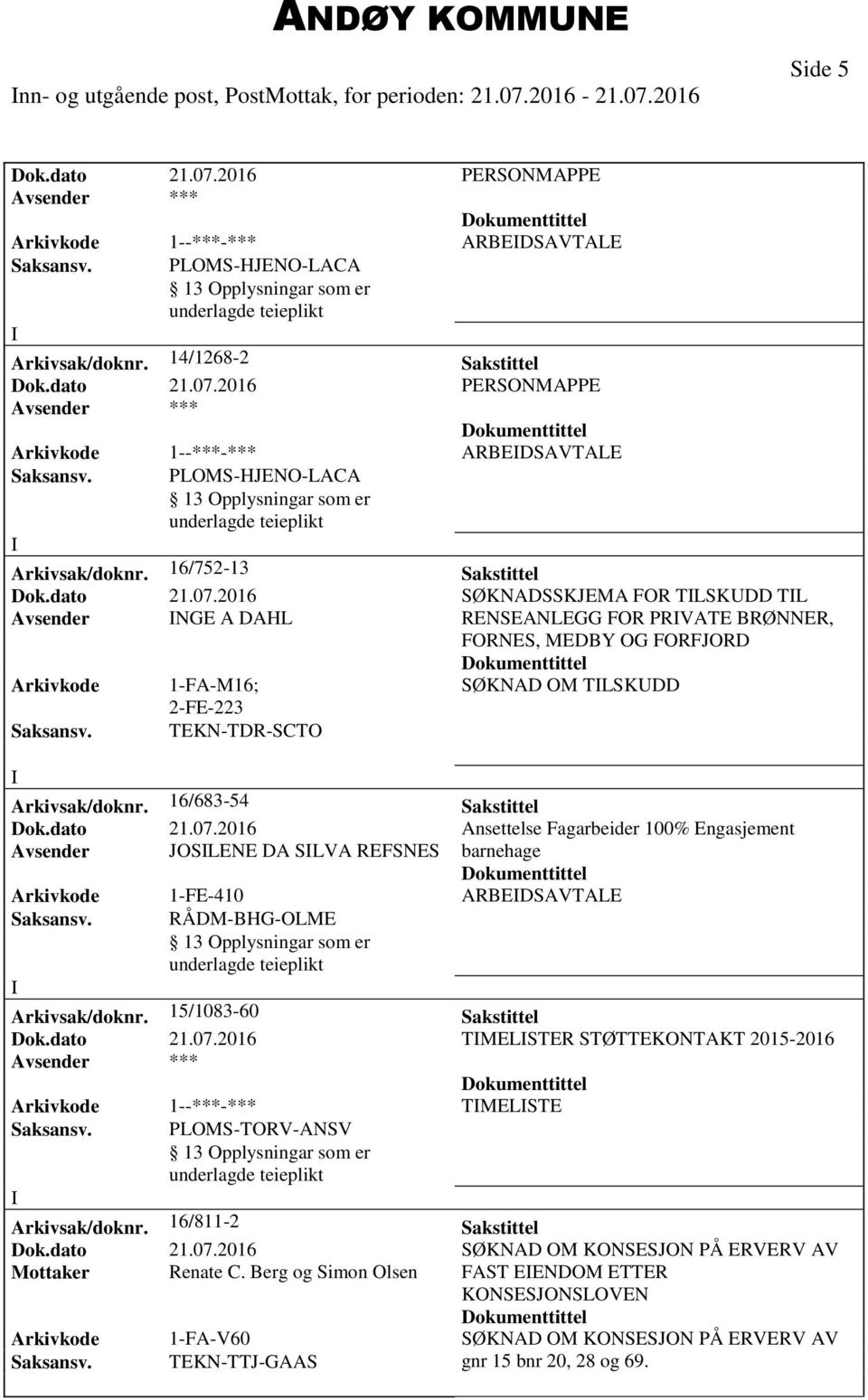 2016 SØKNADSSKJEMA FOR TLSKDD TL Avsender NGE A DAHL RENSEANLEGG FOR PRVATE BRØNNER, FORNES, MEDBY OG FORFJORD Arkivkode 1-FA-M16; SØKNAD OM TLSKDD 2-FE-223 Saksansv. TEKN-TDR-SCTO Arkivsak/doknr.