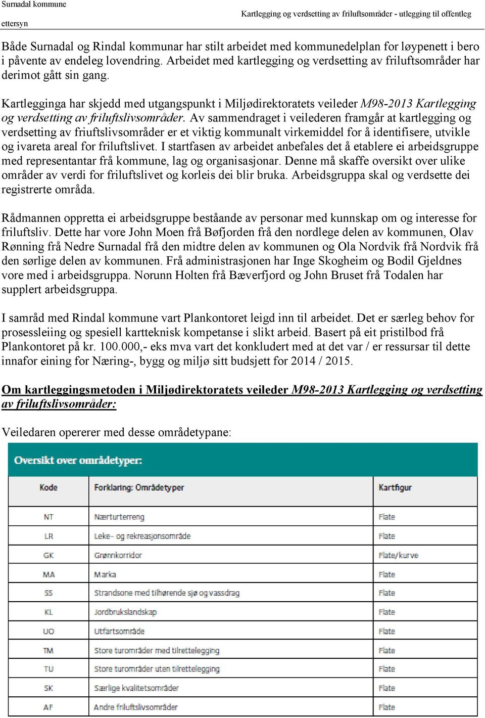 Kartlegginga har skjedd med utgangspunkt i Miljødirektoratets veileder M98-2013 Kartlegging og verdsetting av friluftslivsområder.