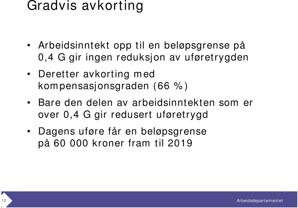 kompensasjonsgraden (66 %) Bare den delen av arbeidsinntekten som er over