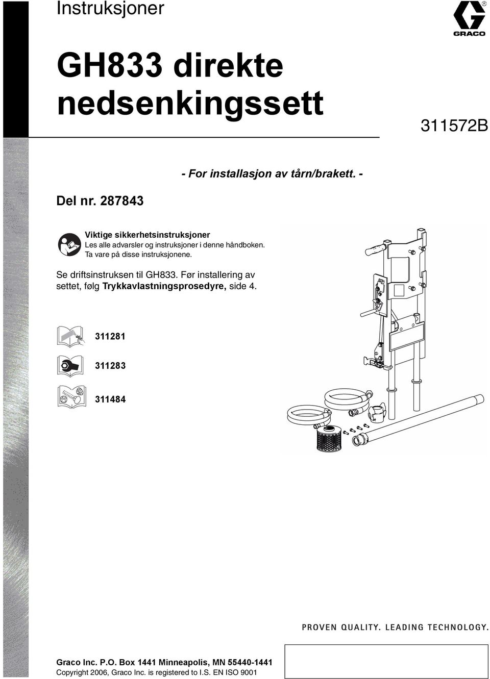 Ta vare på disse instruksjonene. Se driftsinstruksen til GH833.