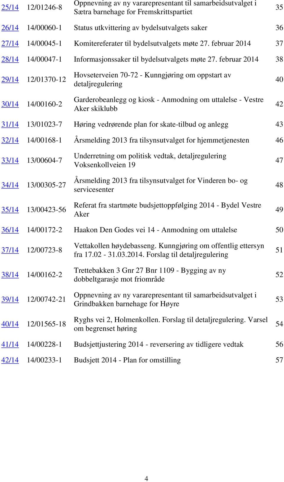 februar 2014 38 29/14 12/01370-12 30/14 14/00160-2 Hovseterveien 70-72 - Kunngjøring om oppstart av detaljregulering Garderobeanlegg og kiosk - Anmodning om uttalelse - Vestre Aker skiklubb 40 42