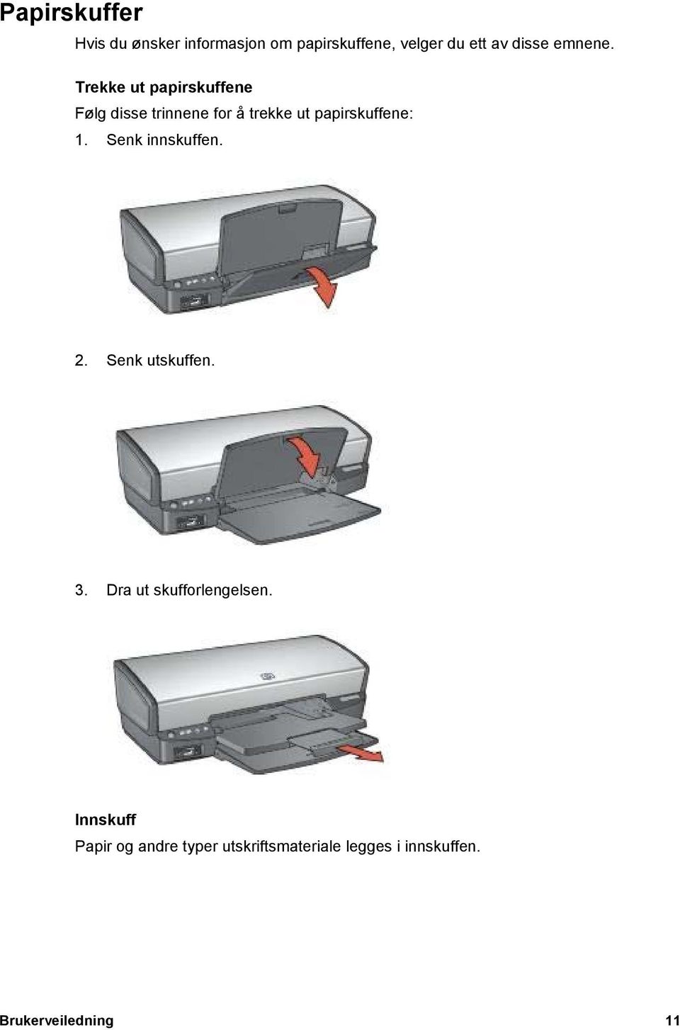 Trekke ut papirskuffene Følg disse trinnene for å trekke ut papirskuffene: 1.