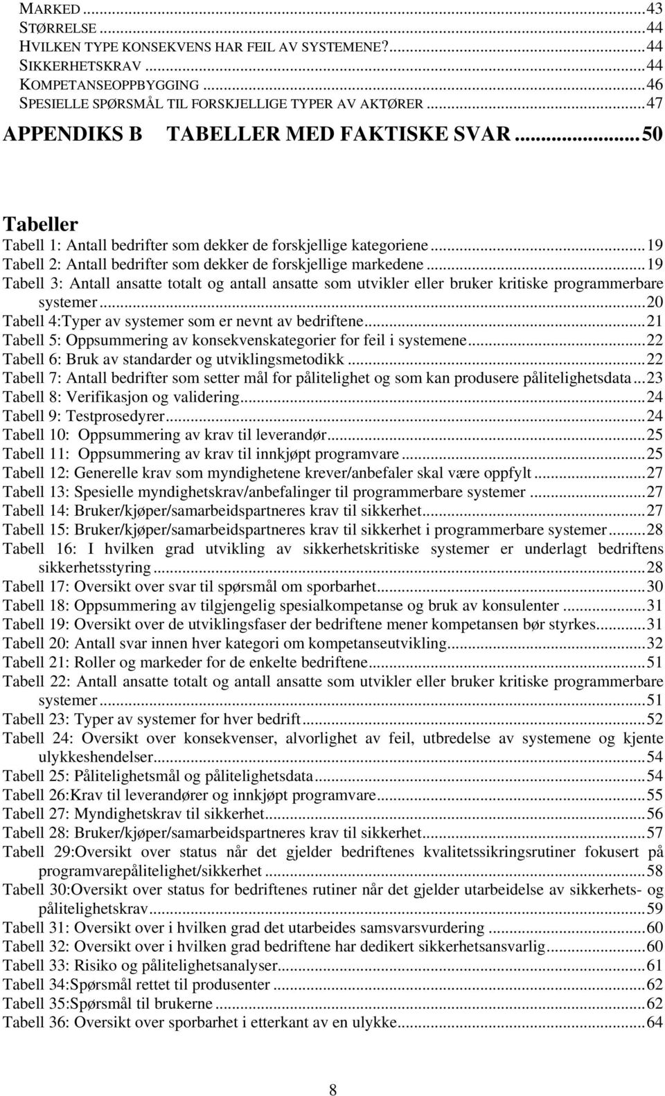 ..19 Tabell 3: Antall ansatte totalt og antall ansatte som utvikler eller bruker kritiske programmerbare systemer...20 Tabell 4:Typer av systemer som er nevnt av bedriftene.