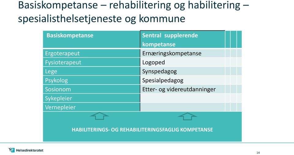 Vernepleier Sentral supplerende kompetanse Ernæringskompetanse Logoped Synspedagog