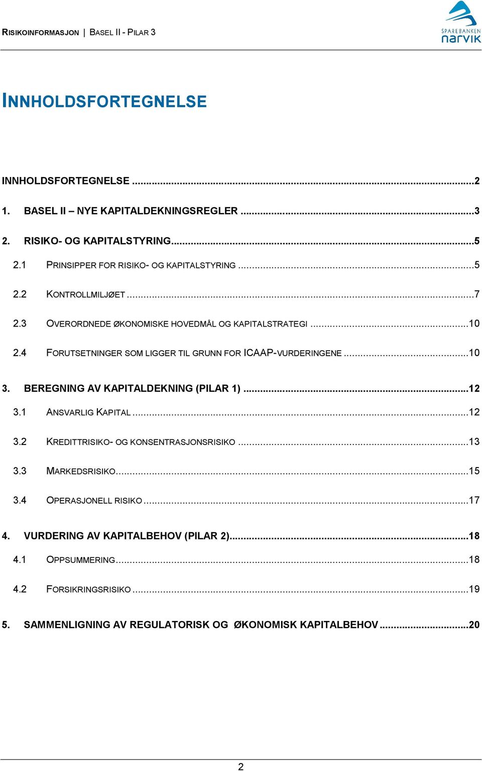 4 FORUTSETNINGER SOM LIGGER TIL GRUNN FOR ICAAP-VURDERINGENE...10 3. BEREGNING AV KAPITALDEKNING (PILAR 1)...12 3.1 ANSVARLIG KAPITAL...12 3.2 KREDITTRISIKO- OG KONSENTRASJONSRISIKO.