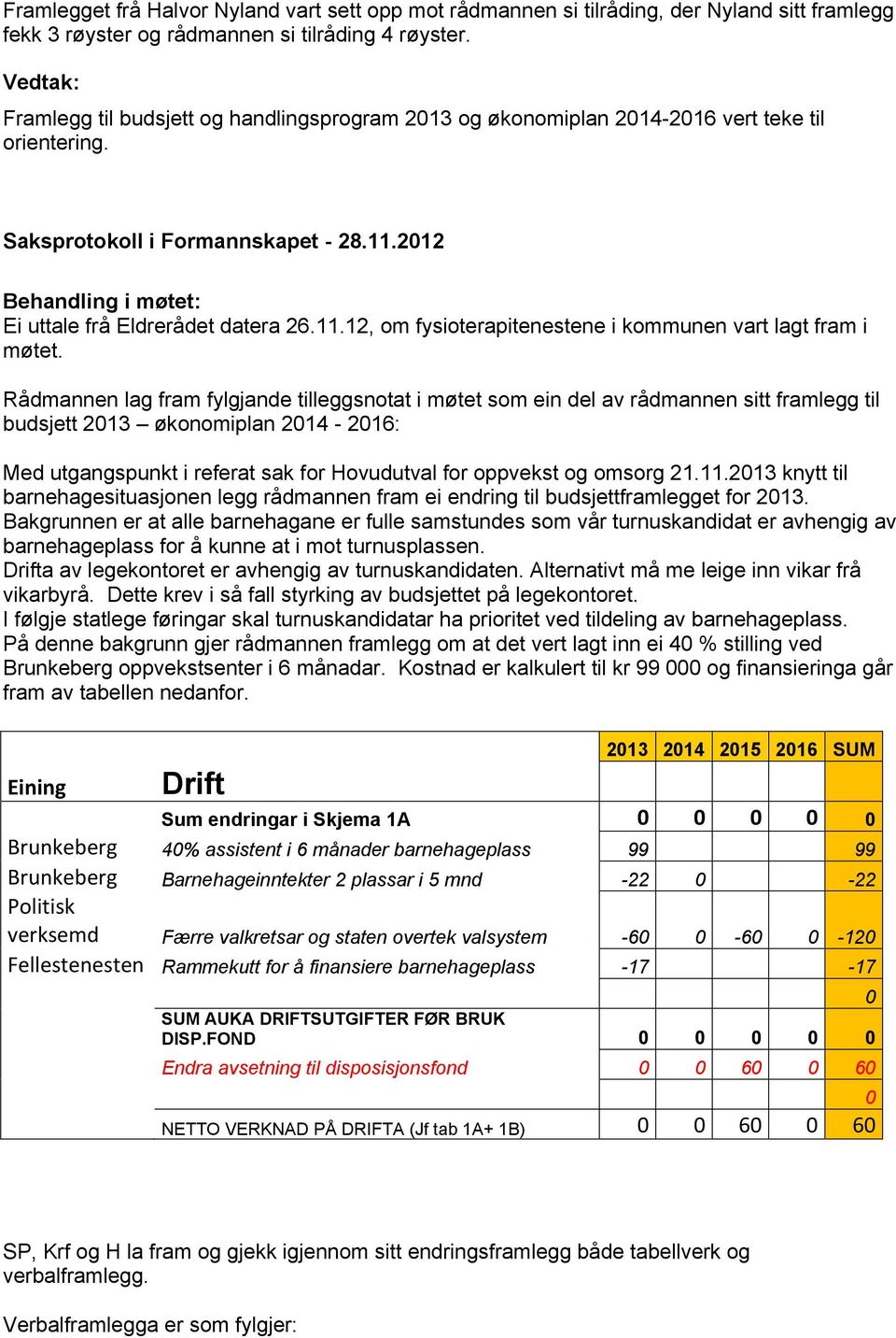 Rådmannen lag fram fylgjande tilleggsnotat i møtet som ein del av rådmannen sitt framlegg til budsjett 2013 økonomiplan 2014-2016: Med utgangspunkt i referat sak for Hovudutval for oppvekst og omsorg