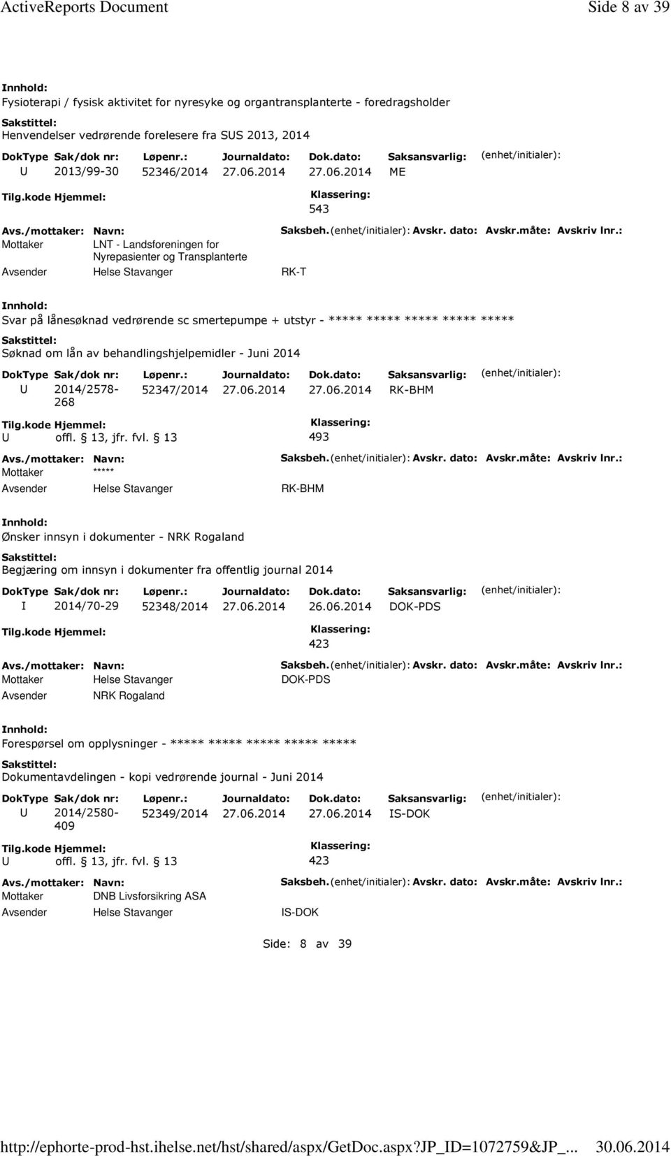 kode Hjemmel: 543 Mottaker LNT - Landsforeningen for Nyrepasienter og Transplanterte Saksbeh. Avskr. dato: Avskr.måte: Avskriv lnr.