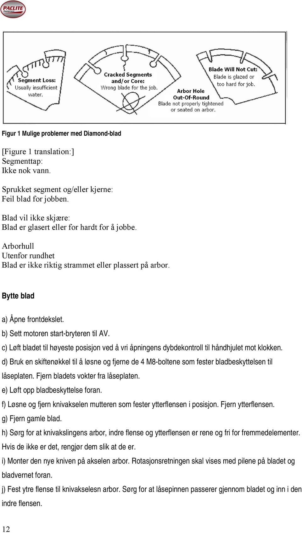 b) Sett motoren start-bryteren til AV. c) øft bladet til høyeste posisjon ved å vri åpningens dybdekontroll til håndhjulet mot klokken.