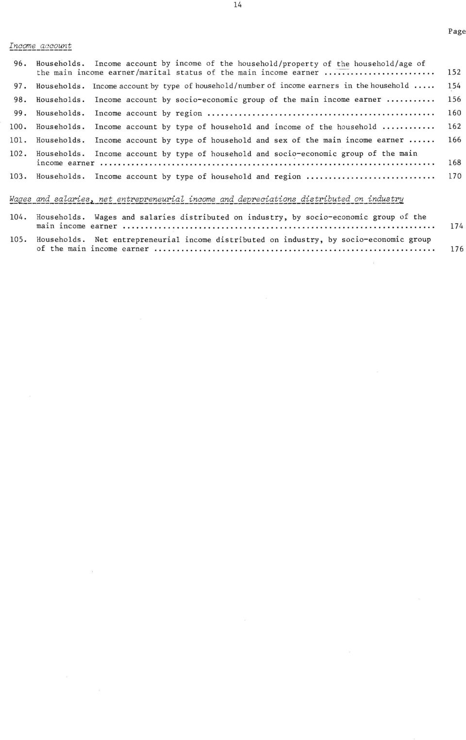 Households. Income account by type of household and sex of the main income earner 66 0. Households. Income account by type of household and socio-economic group of the main income earner 68 03.