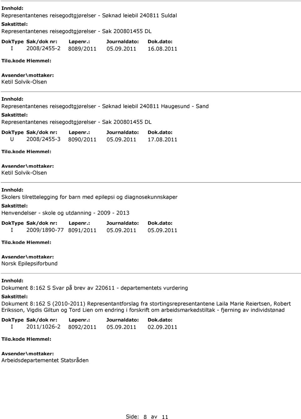 Dokument 8:162 S Svar på brev av 220611 - departementets vurdering Dokument 8:162 S (2010-2011) Representantforslag fra stortingsrepresentantene Laila Marie Reiertsen, Robert Eriksson,