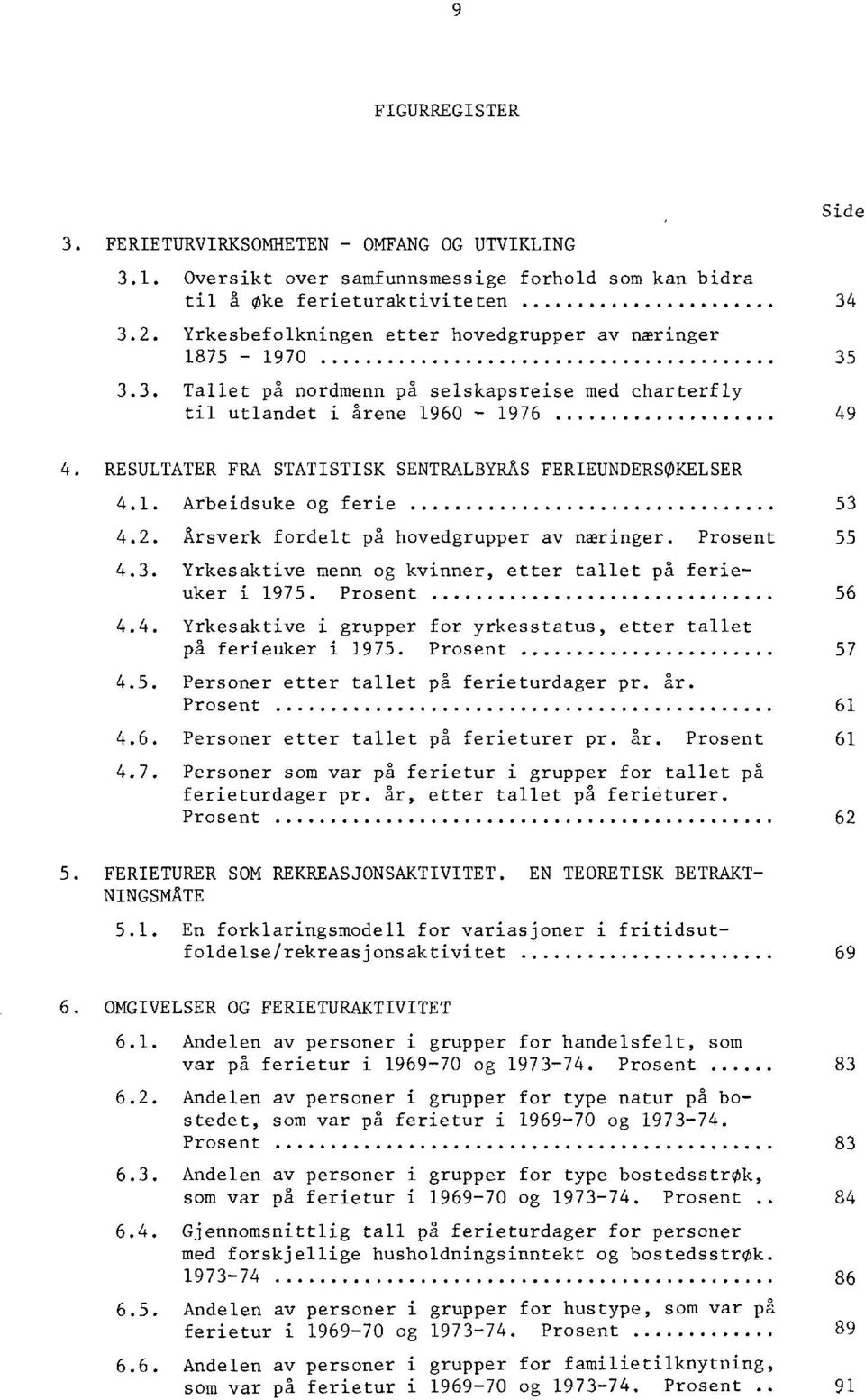 RESULTATER FRA STATISTISK SENTRALBYRÅS FERIEUNDERSØKELSER 4.1. Arbeidsuke og ferie 53 4.2. Årsverk fordelt på hovedgrupper av næringer. Prosent 55 4.3. Yrkesaktive menn og kvinner, etter tallet på ferieuker i 1975.