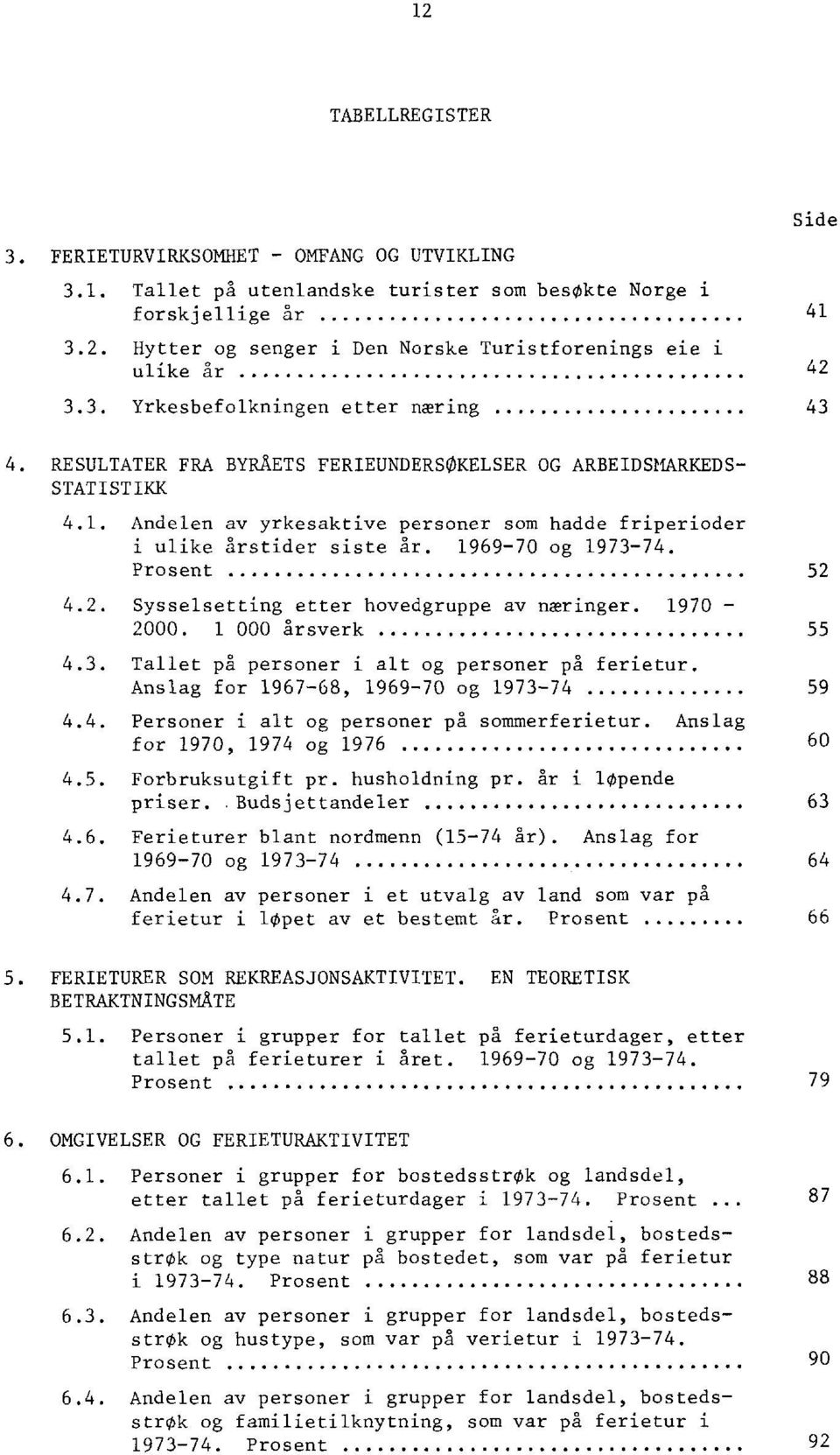 1969-70 og 1973-74. Prosent 52 4.2. Sysselsetting etter hovedgruppe av næringer. 1970-2000. 1 000 årsverk.. 55 4.3. Tallet på personer i alt og personer på ferietur.