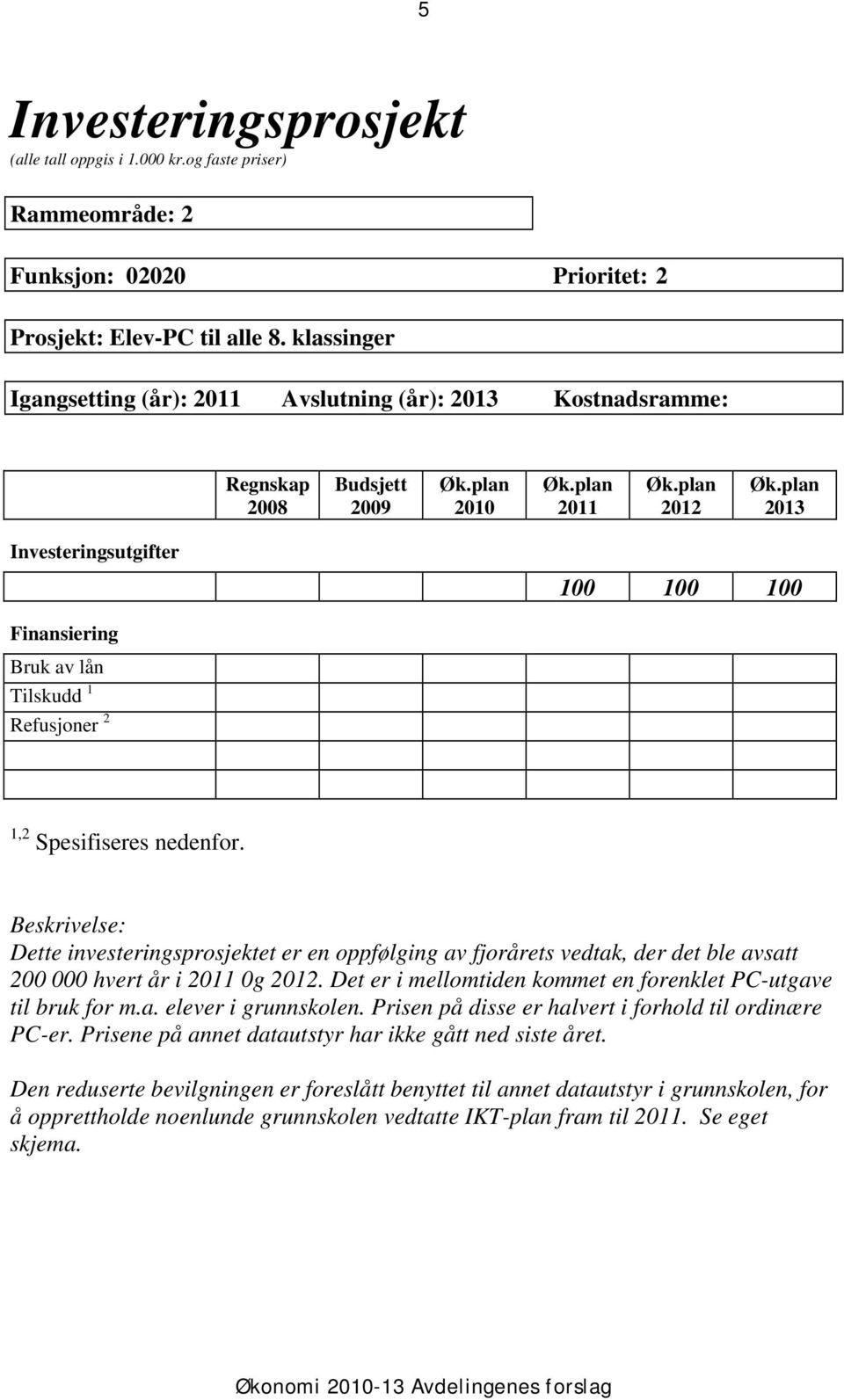 Dette investeringsprosjektet er en oppfølging av fjorårets vedtak, der det ble avsatt 200 000 hvert år i 0g. Det er i mellomtiden kommet en forenklet PC-utgave til bruk for m.a. elever i grunnskolen.