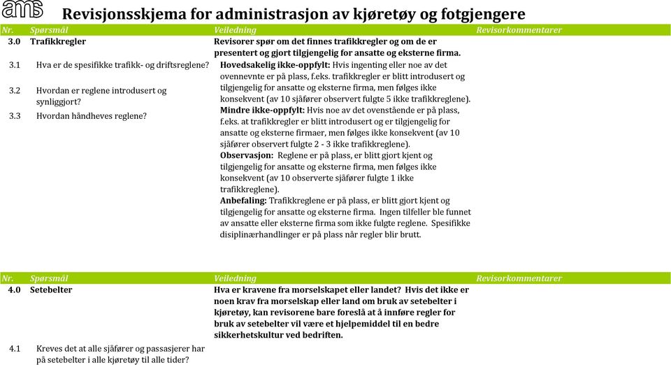 2 Hvordan er reglene introdusert og tilgjengelig for ansatte og eksterne firma, men følges ikke synliggjort? konsekvent (av 10 sjåfører observert fulgte 5 ikke trafikkreglene).