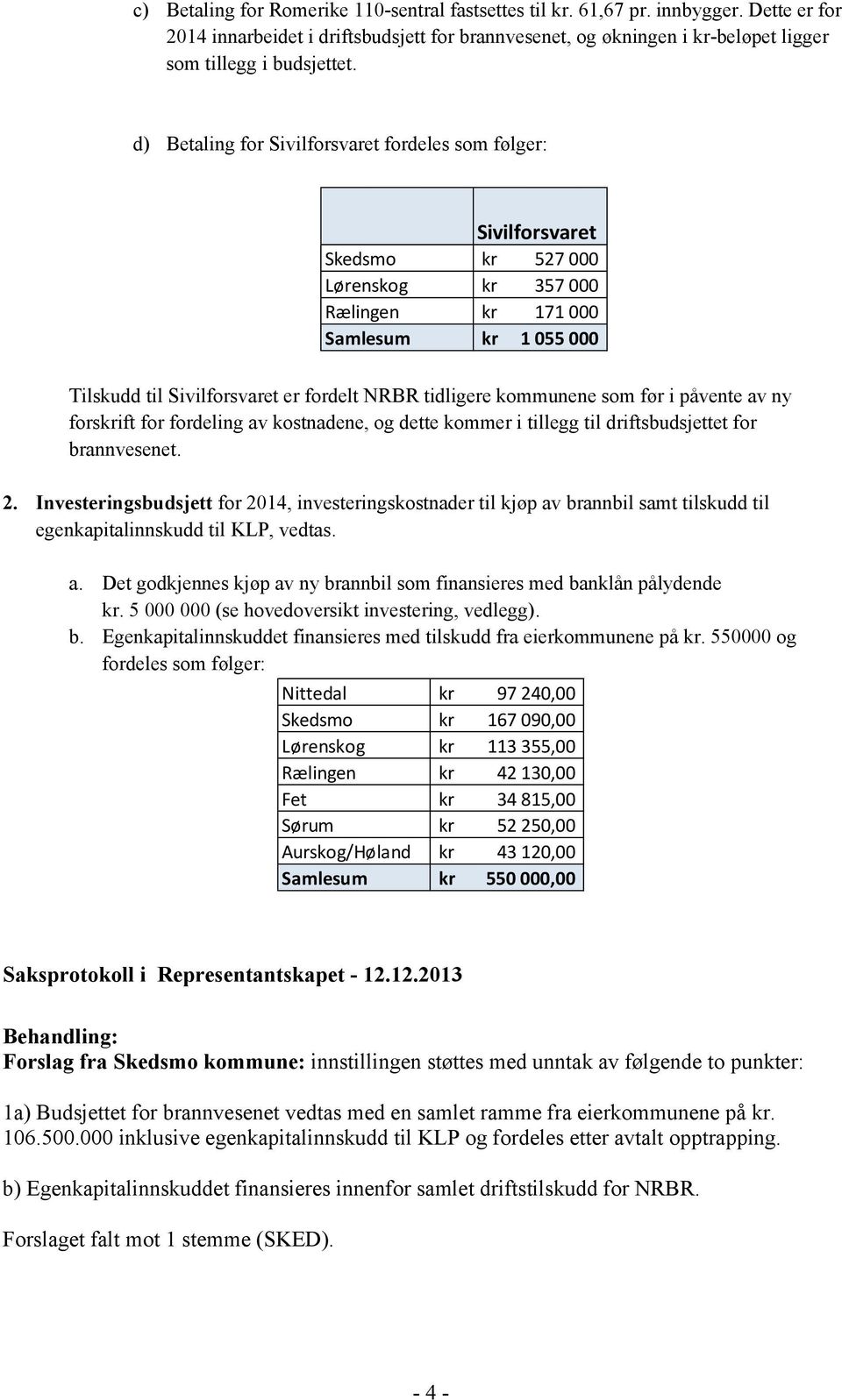 tidligere kommunene som før i påvente av ny forskrift for fordeling av kostnadene, og dette kommer i tillegg til driftsbudsjettet for brannvesenet. 2.