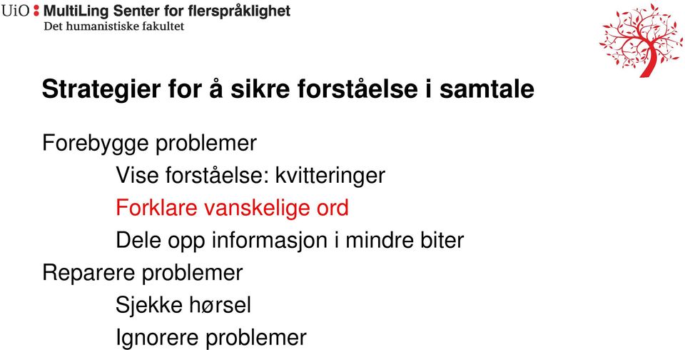 Forklare vanskelige ord Dele opp informasjon i