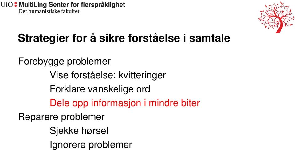 Forklare vanskelige ord Dele opp informasjon i