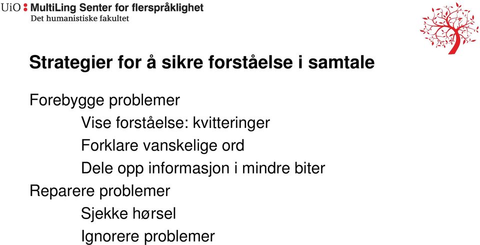 Forklare vanskelige ord Dele opp informasjon i