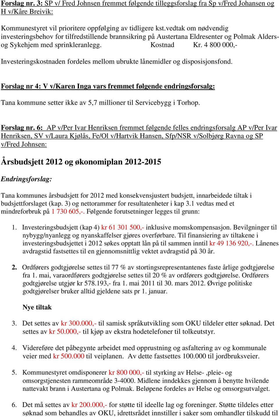 4 800 000,- Investeringskostnaden fordeles mellom ubrukte lånemidler og disposisjonsfond.