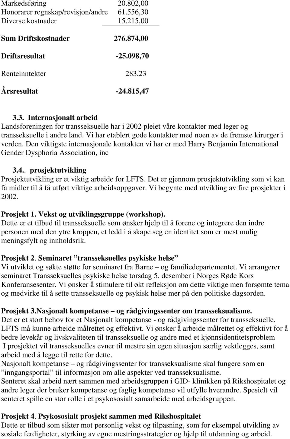 Vi har etablert gode kontakter med noen av de fremste kirurger i verden. Den viktigste internasjonale kontakten vi har er med Harry Benjamin International Gender Dysphoria Association, inc 3.4.