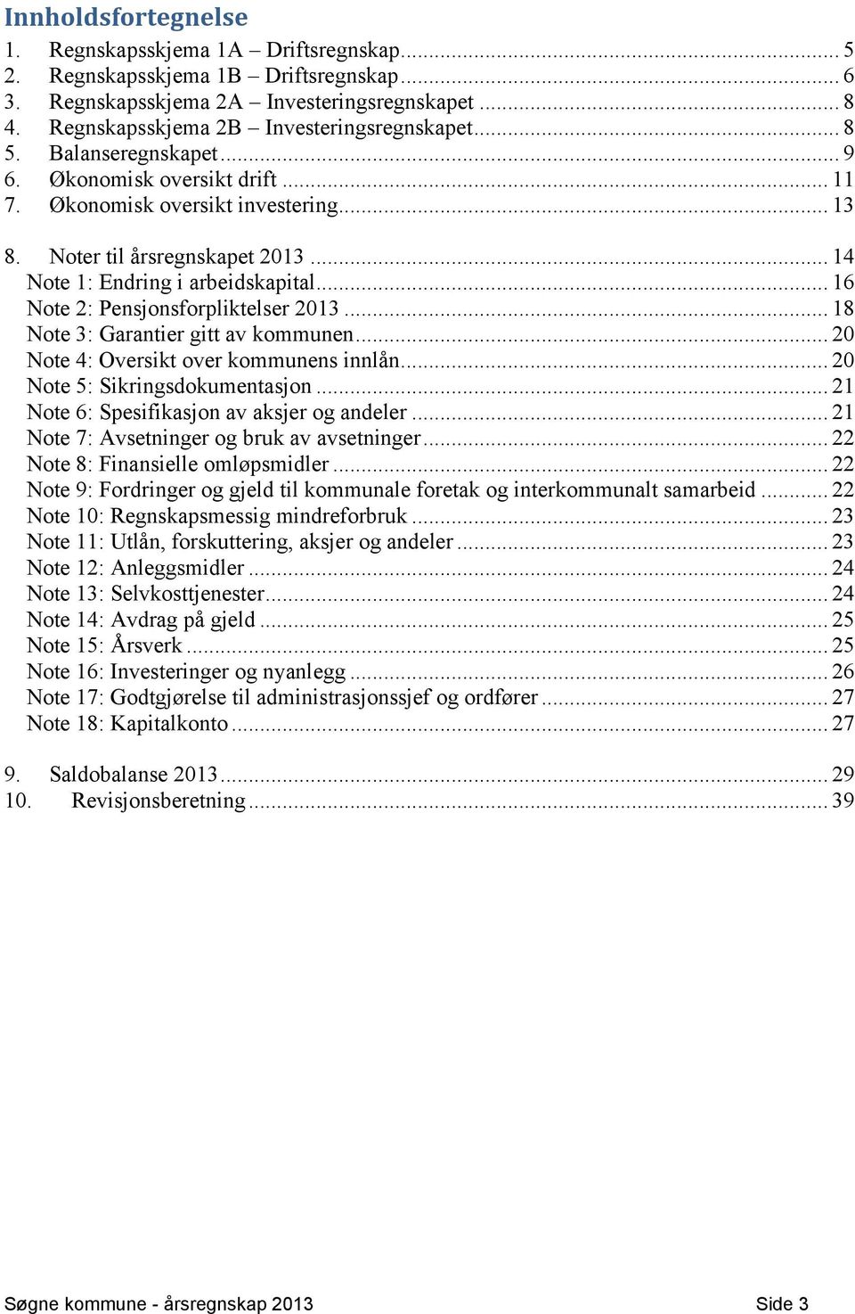 .. 16 Note 2: Pensjonsforpliktelser 2013... 18 Note 3: Garantier gitt av kommunen... 20 Note 4: Oversikt over kommunens innlån... 20 Note 5: Sikringsdokumentasjon.