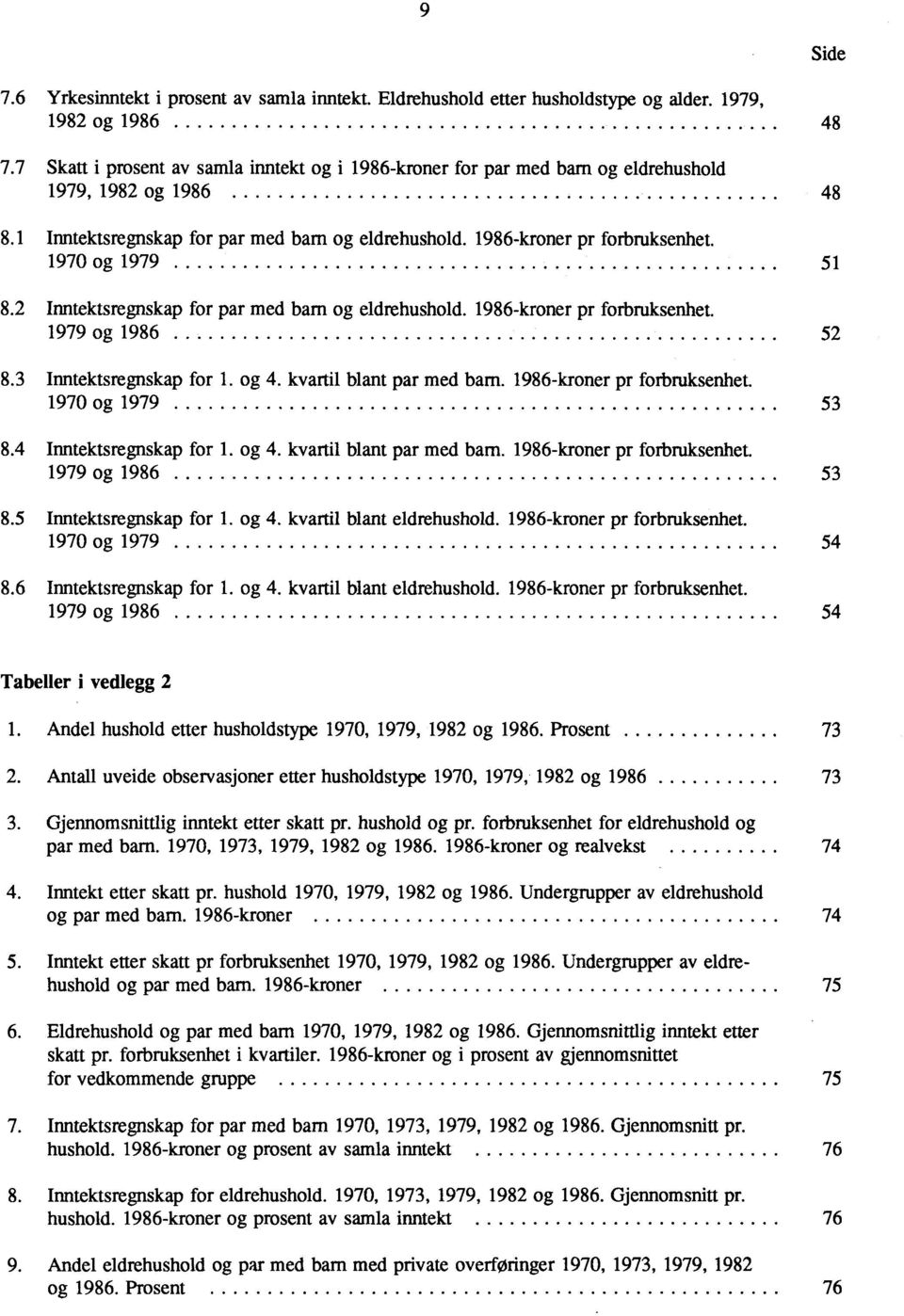 1970 og 1979 51 8.2 Inntektsregnskap for par med barn og eldrehushold. 1986-kroner pr forbruksenhet. 1979 og 1986 52 8.3 Inntektsregnskap for 1. og 4. kvartil blant par med barn.