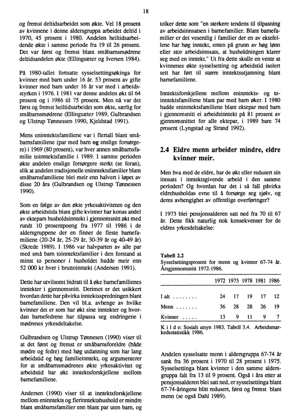 53 prosent av gifte kvinner med barn under 16 år var med i arbeidsstyrken i 1976. I 1981 var denne andelen økt til 64 prosent og i 1986 til 75 prosent.