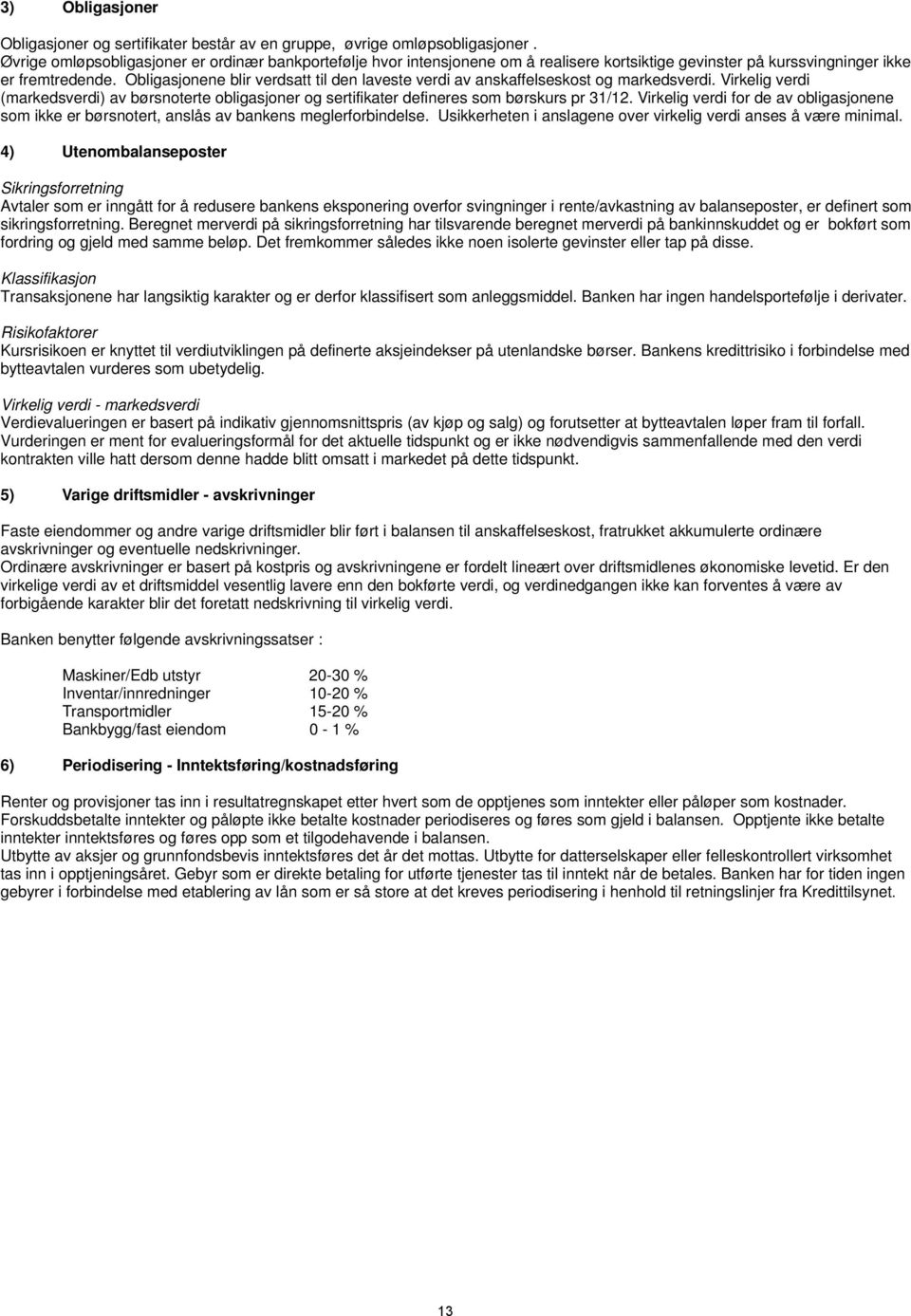 Obligasjonene blir verdsatt til den laveste verdi av anskaffelseskost og markedsverdi. Virkelig verdi (markedsverdi) av børsnoterte obligasjoner og sertifikater defineres som børskurs pr 31/12.