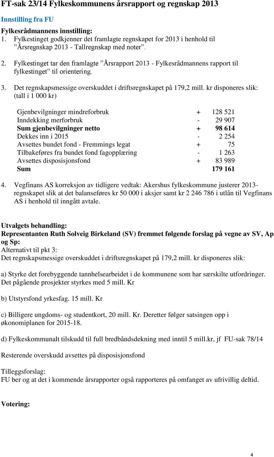 3. Det regnskapsmessige overskuddet i driftsregnskapet på 179,2 mill.