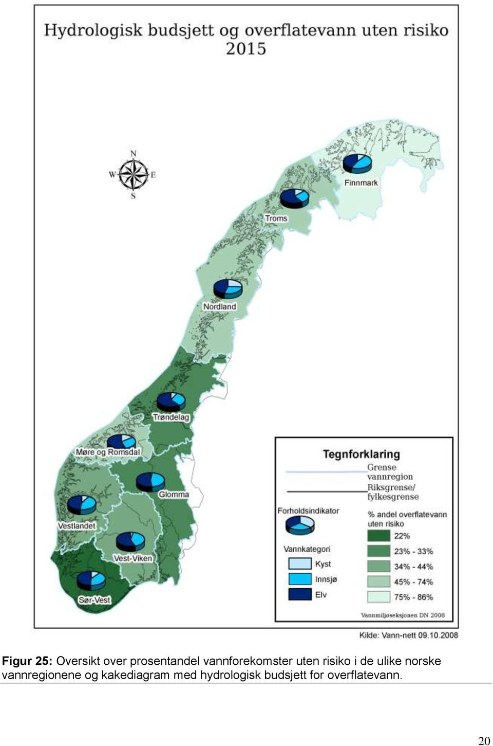 norske vannregionene og kakediagram med