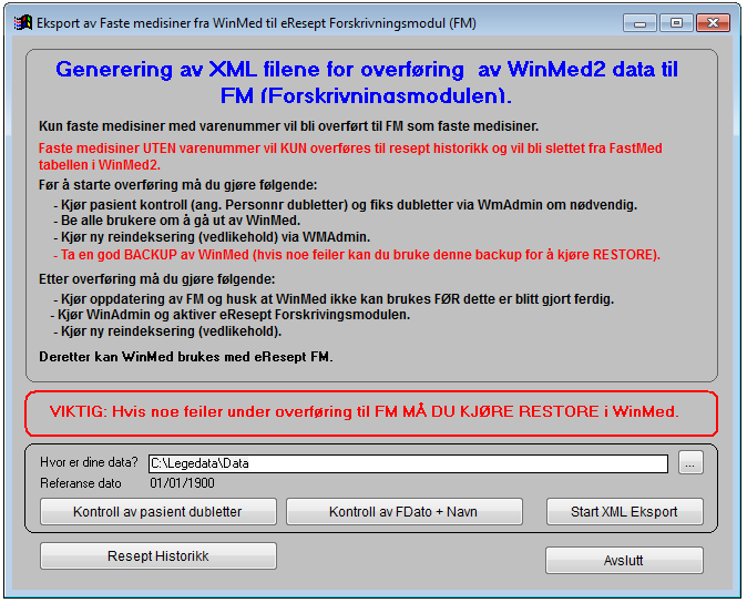 Eksporter pasientinformasjon Kopier wm2fmexp.exe og WM2FmExp.ini til legedata. Ikonene ser slik ut i mappen din: Start wm2fmexp.exe fra legedata. Du vil da få opp dette skjermbildet: OBS!