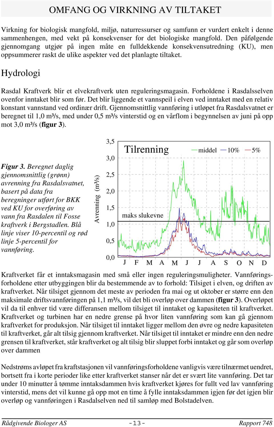 Hydrologi Rasdal Kraftverk blir et elvekraftverk uten reguleringsmagasin. Forholdene i Rasdalsselven ovenfor inntaket blir som før.