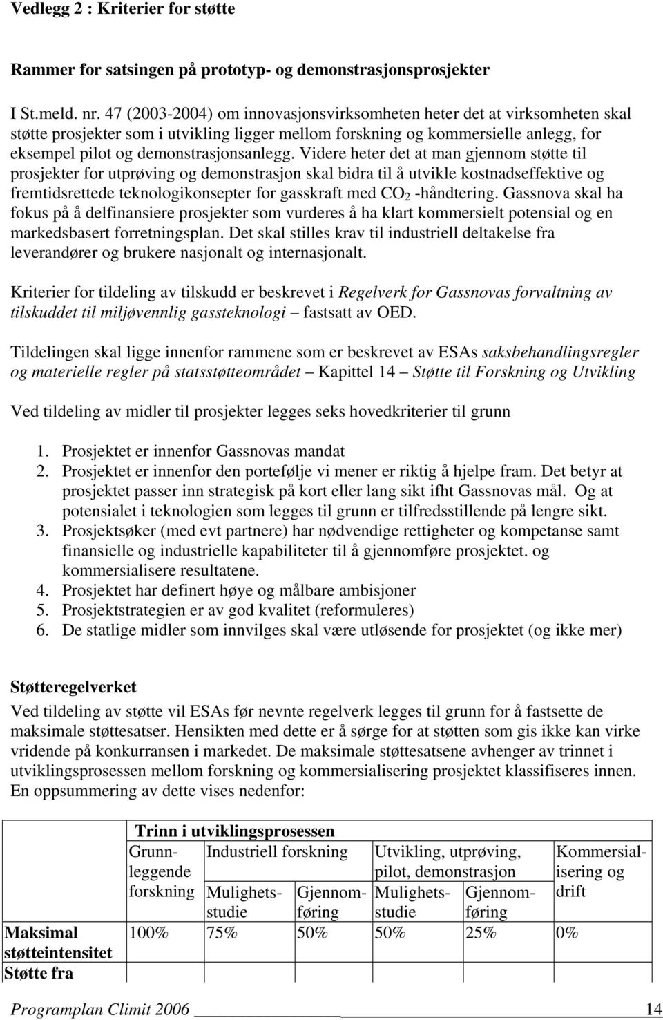 Videre heter det at man gjennom støtte til prosjekter for utprøving og demonstrasjon skal bidra til å utvikle kostnadseffektive og fremtidsrettede teknologikonsepter for gasskraft med CO 2