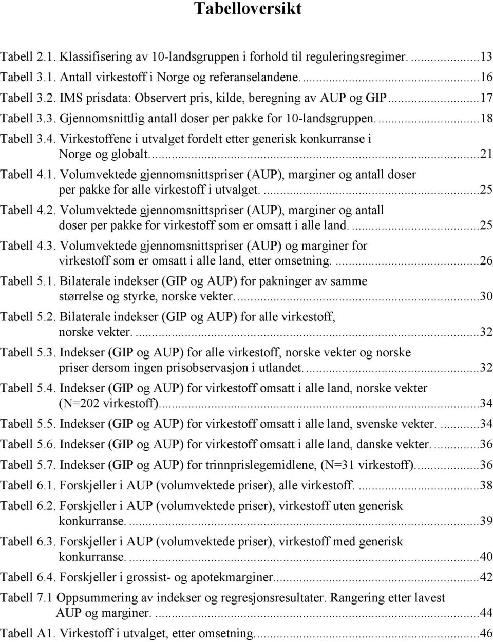 ...25 Tabell 4.2. Volumvektede gjennomsnittspriser (AUP), marginer og antall doser per pakke for virkestoff som er omsatt i alle land....25 Tabell 4.3.