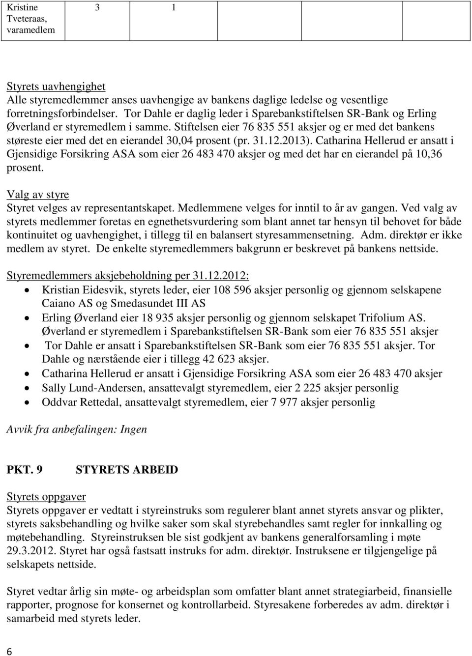 Stiftelsen eier 76 835 551 aksjer og er med det bankens støreste eier med det en eierandel 30,04 prosent (pr. 31.12.2013).