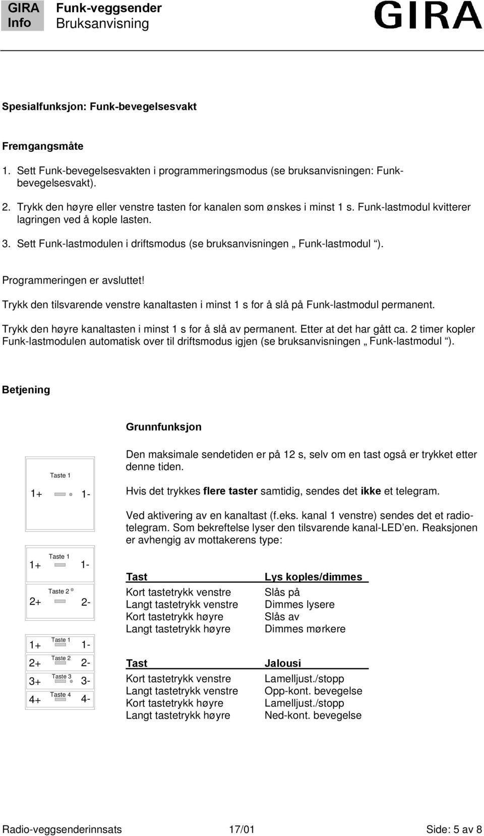 Sett Funk-lastmodulen i driftsmodus (se bruksanvisningen Funk-lastmodul ). Programmeringen er avsluttet! Trykk den tilsvarende venstre kanaltasten i minst 1 s for å slå på Funk-lastmodul permanent.