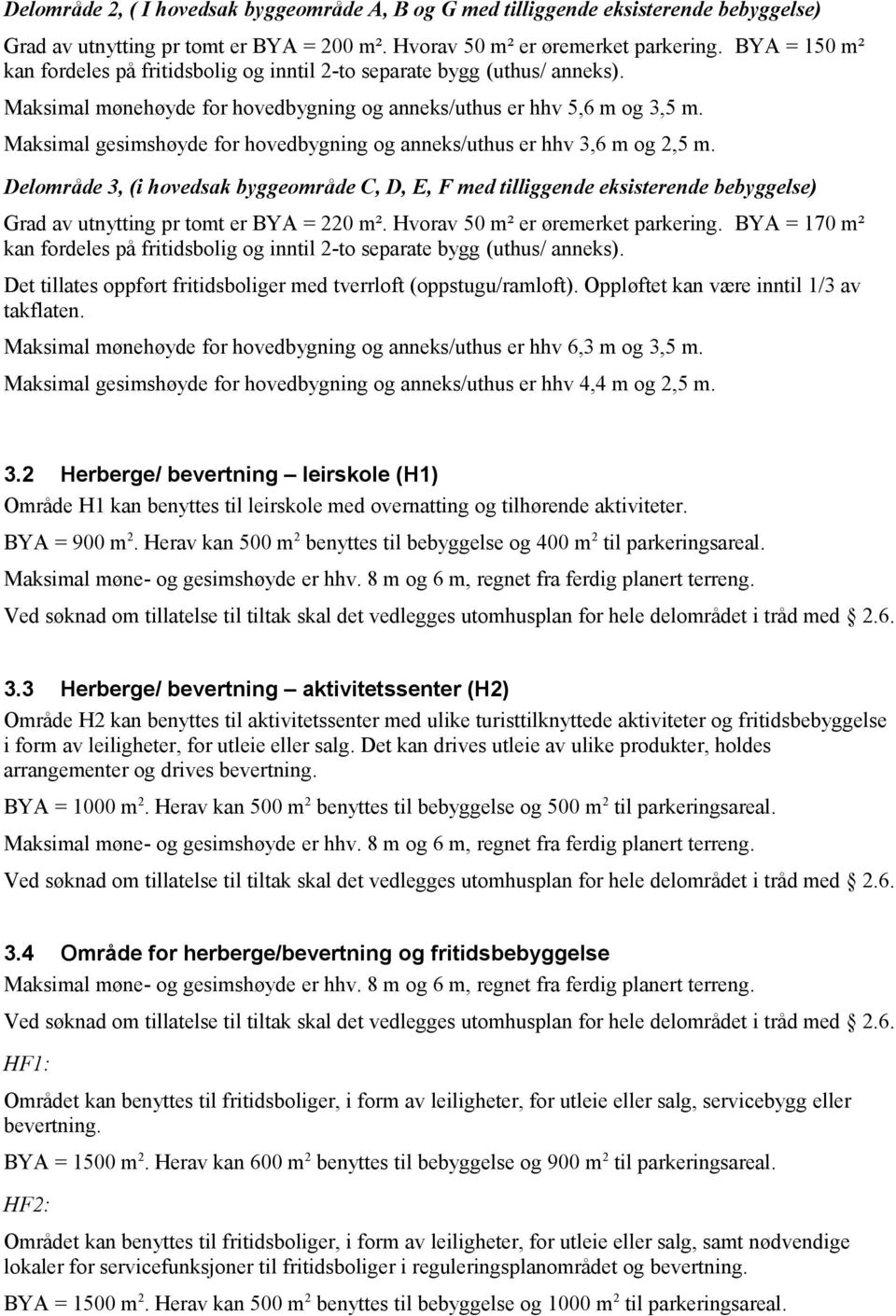 Maksimal gesimshøyde for hovedbygning og anneks/uthus er hhv 3,6 m og 2,5 m.