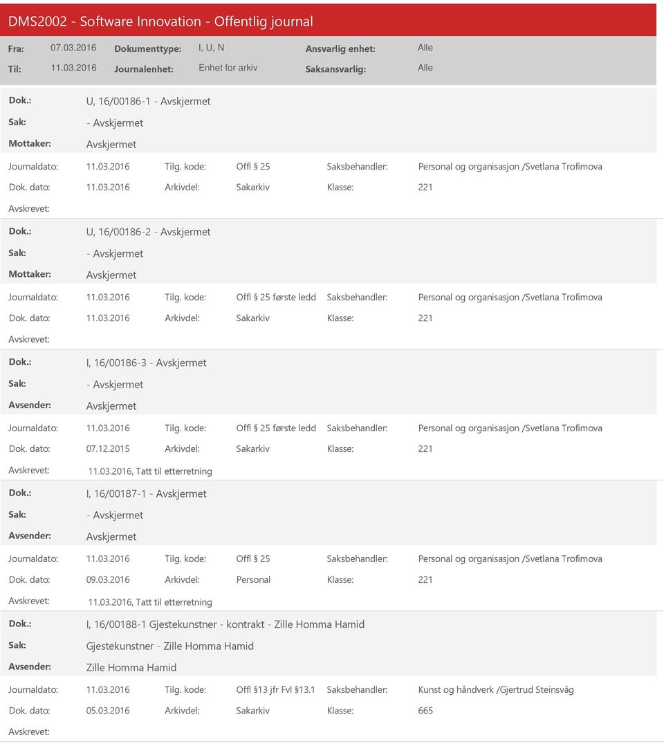 2015 Arkivdel: Sakarkiv, Tatt til etterretning I, 16/00187-1 - - Offl 25 Dok. dato: 09.03.