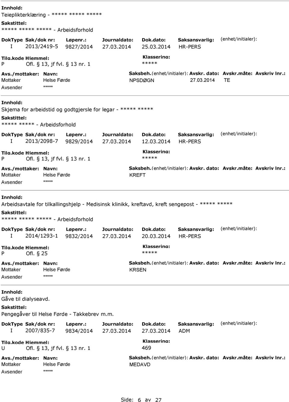 03.2014 HR-ERS KREFT Arbeidsavtale for tilkallingshjelp - Medisinsk klinikk, kreftavd, kreft sengepost - -