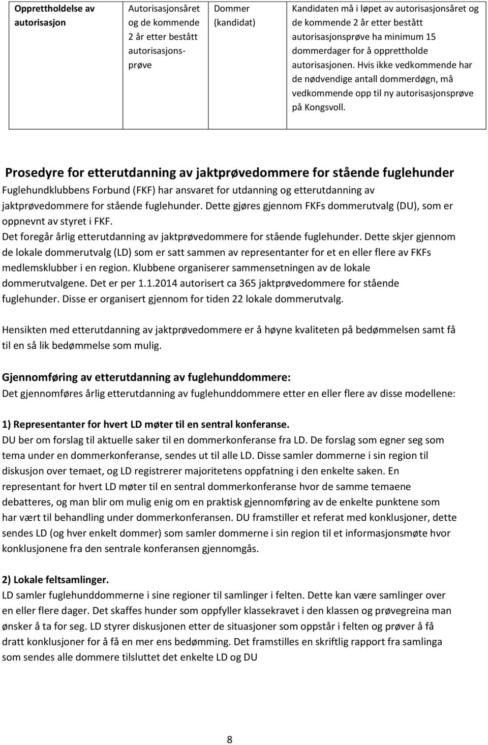 Prosedyre for etterutdanning av jaktprøvedommere for stående fuglehunder Fuglehundklubbens Forbund (FKF) har ansvaret for utdanning og etterutdanning av jaktprøvedommere for stående fuglehunder.