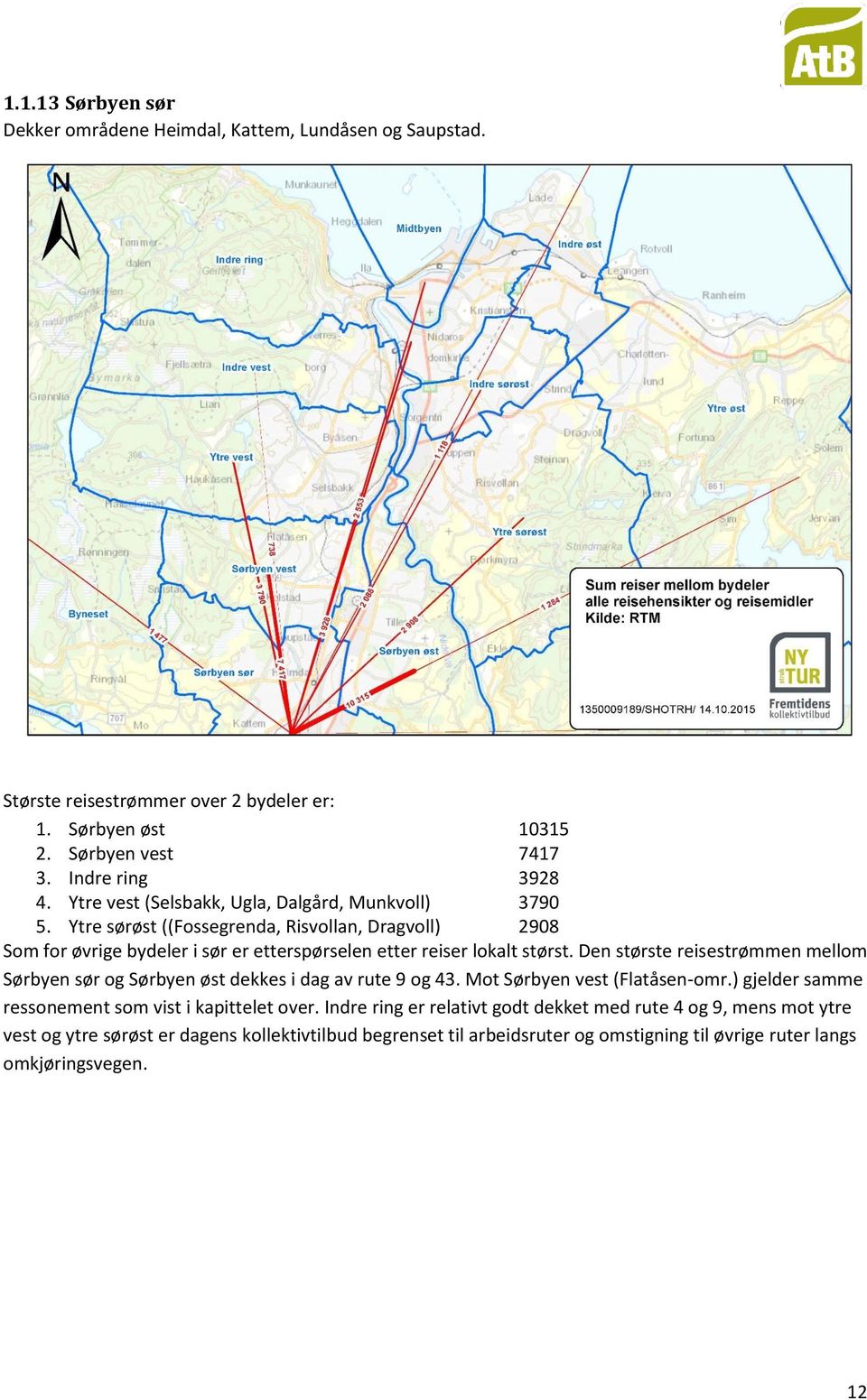 Den største reisestrømmen mellom Sørbyen sør og Sørbyen øst dekkes i dag av rute 9 og 43. Mot Sørbyen vest (Flatåsen-omr.) gjelder samme ressonement som vist i kapittelet over.