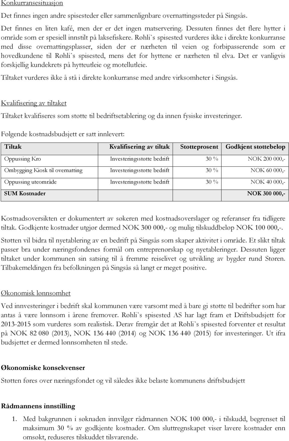 Røhli`s spisested vurderes ikke i direkte konkurranse med disse overnattingsplasser, siden der er nærheten til veien og forbipasserende som er hovedkundene til Røhli`s spisested, mens det for hyttene