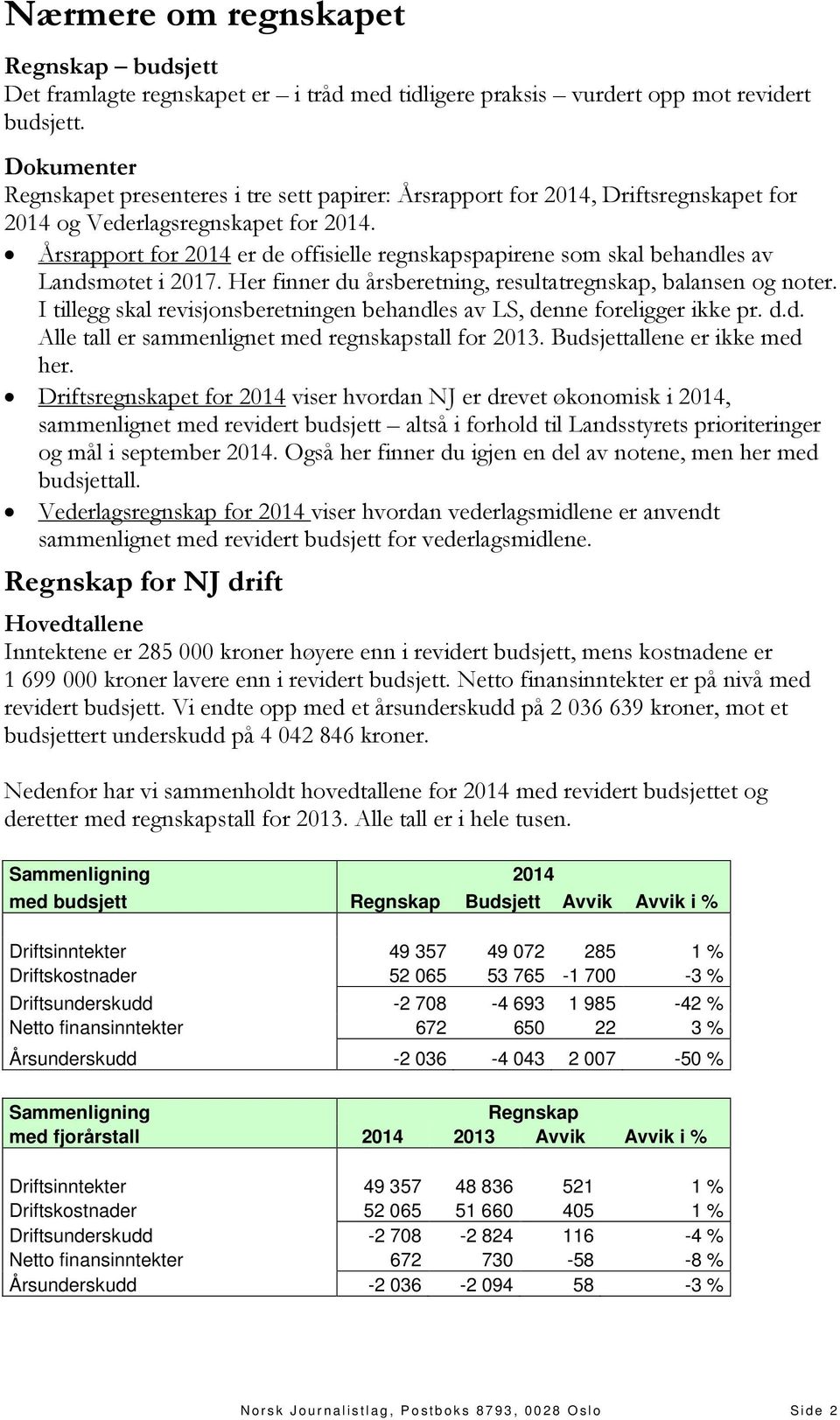 Årsrapport for 2014 er de offisielle regnskapspapirene som skal behandles av Landsmøtet i 2017. Her finner du årsberetning, resultatregnskap, balansen og noter.