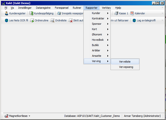 Ververapporter Under menypunktet Rapporter, Verving i Xakt vil det finnes rapporter over ververe og