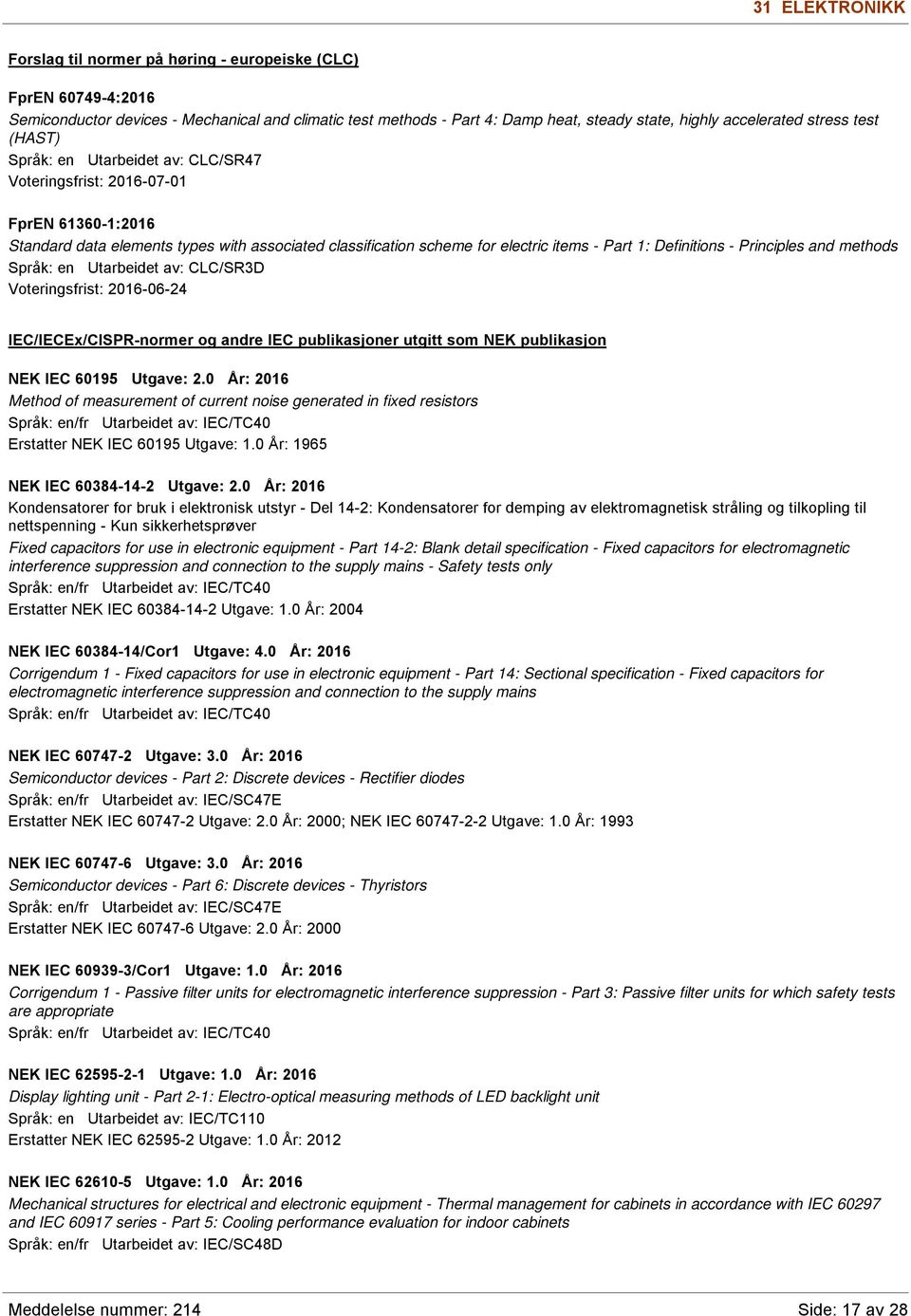 IEC/IECEx/CISPR-normer og andre IEC publikasjoner utgitt som NEK publikasjon NEK IEC 60195 Utgave: 2.