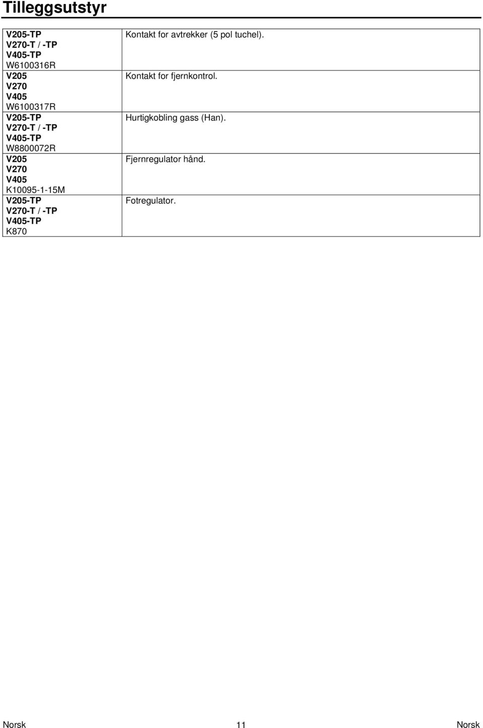 V205-TP V270-T / -TP V405-TP K870 Kontakt for avtrekker (5 pol tuchel).