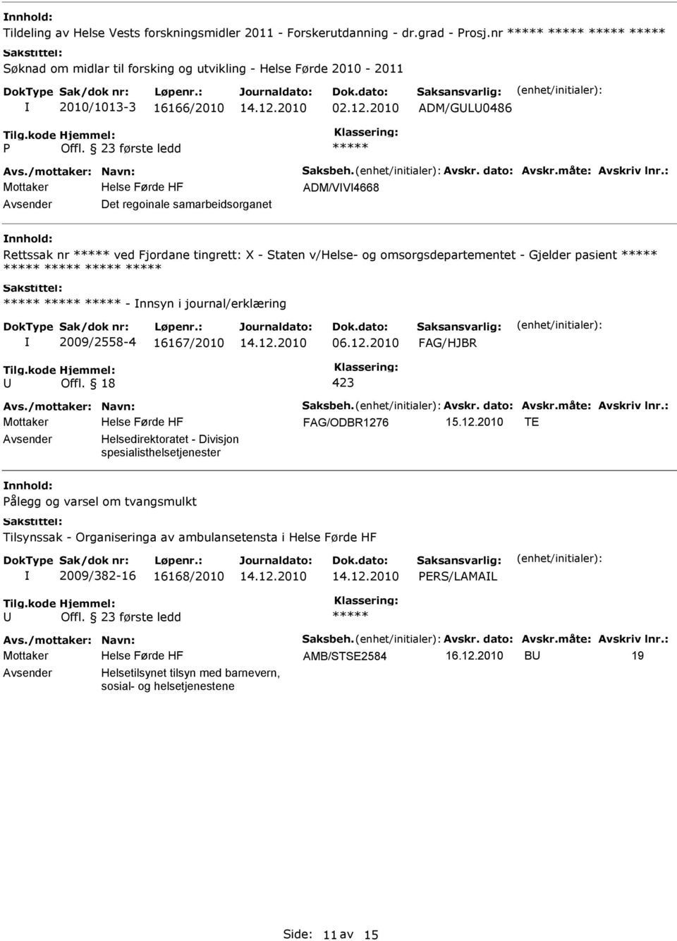 23 første ledd ADM/VV4668 Det regoinale samarbeidsorganet Rettssak nr ved Fjordane tingrett: X - Staten v/helse- og omsorgsdepartementet - Gjelder pasient - nnsyn i journal/erklæring