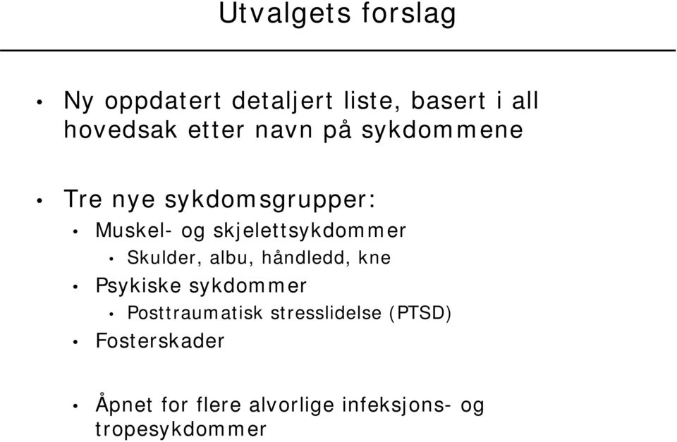 Skulder, albu, håndledd, kne Psykiske sykdommer Posttraumatisk