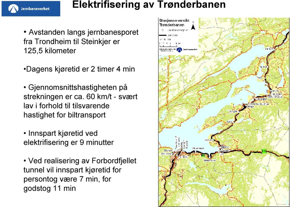 60 km/t - svært lav i forhold til tilsvarende hastighet for biltransport Innspart kjøretid ved